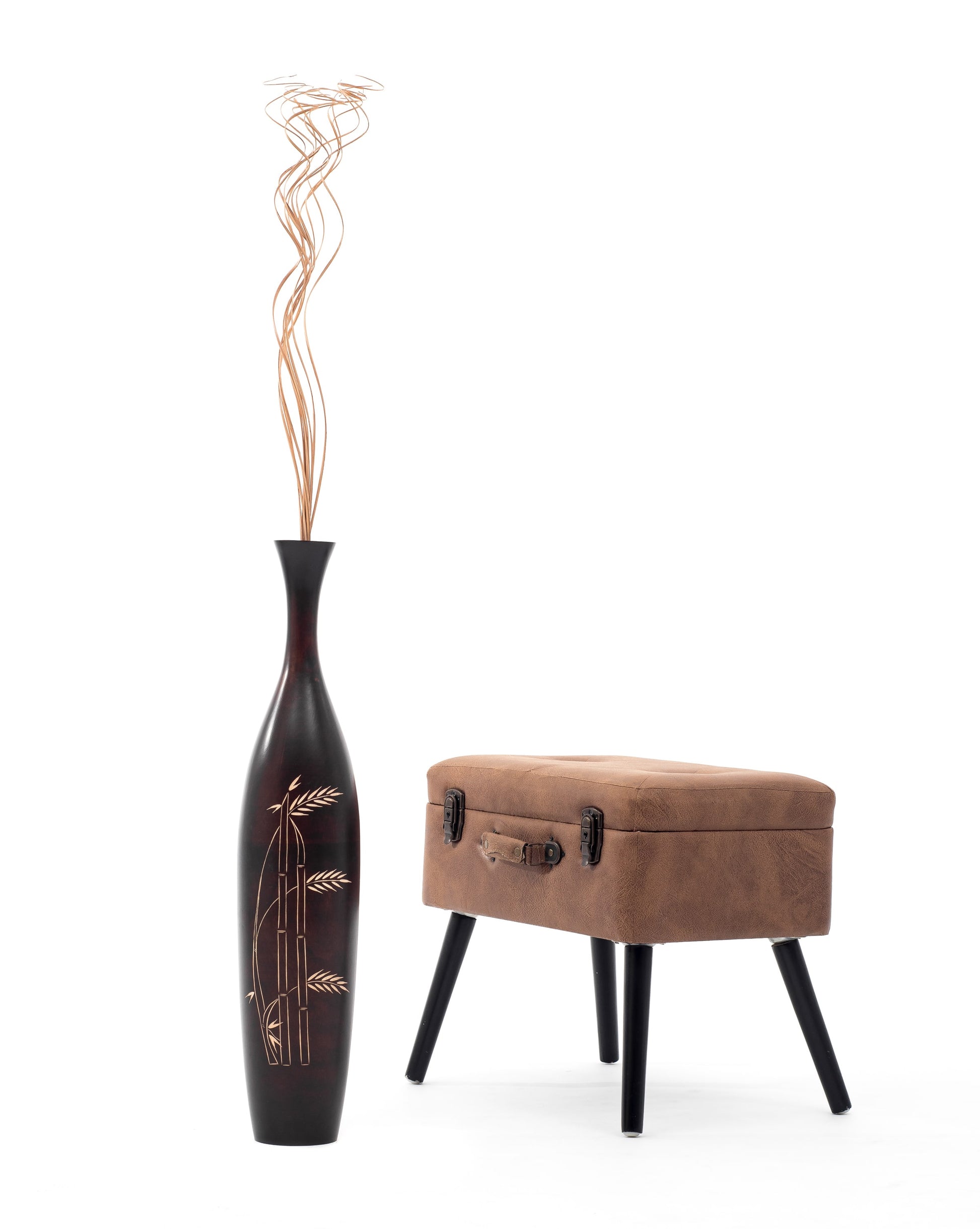 Large Mango Wood Floor Vase – Handcrafted Decorative Highlight from Thailand, brown, 26 inches