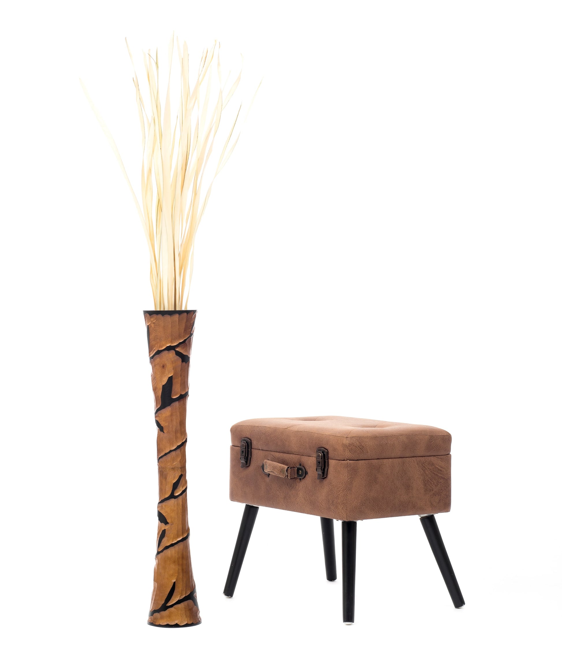Large Mango Wood Floor Vase – Handcrafted Decorative Highlight from Thailand, brown, black, 26 inches