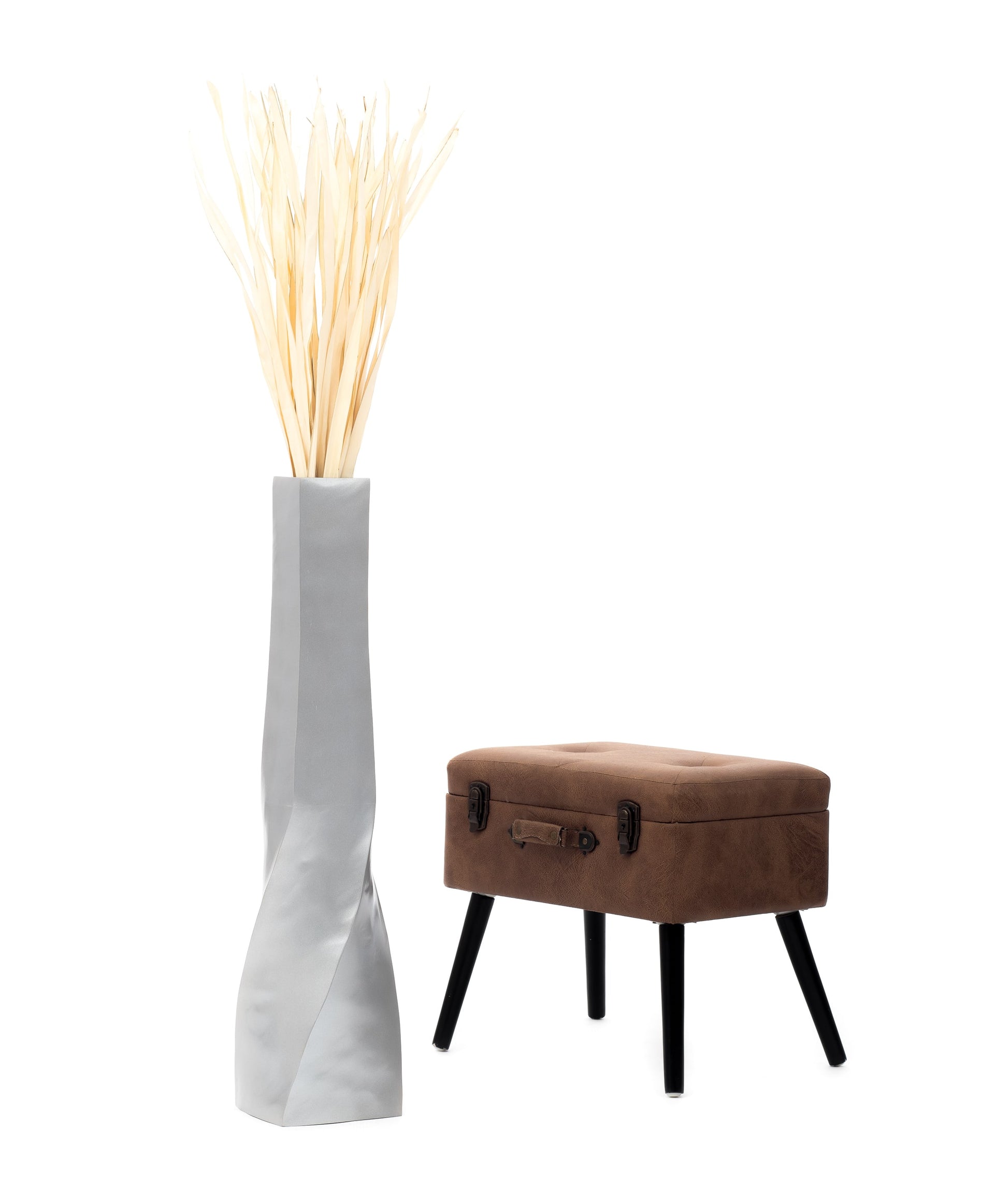 Large Mango Wood Floor Vase – Handcrafted Decorative Highlight from Thailand, silver, 34 inches