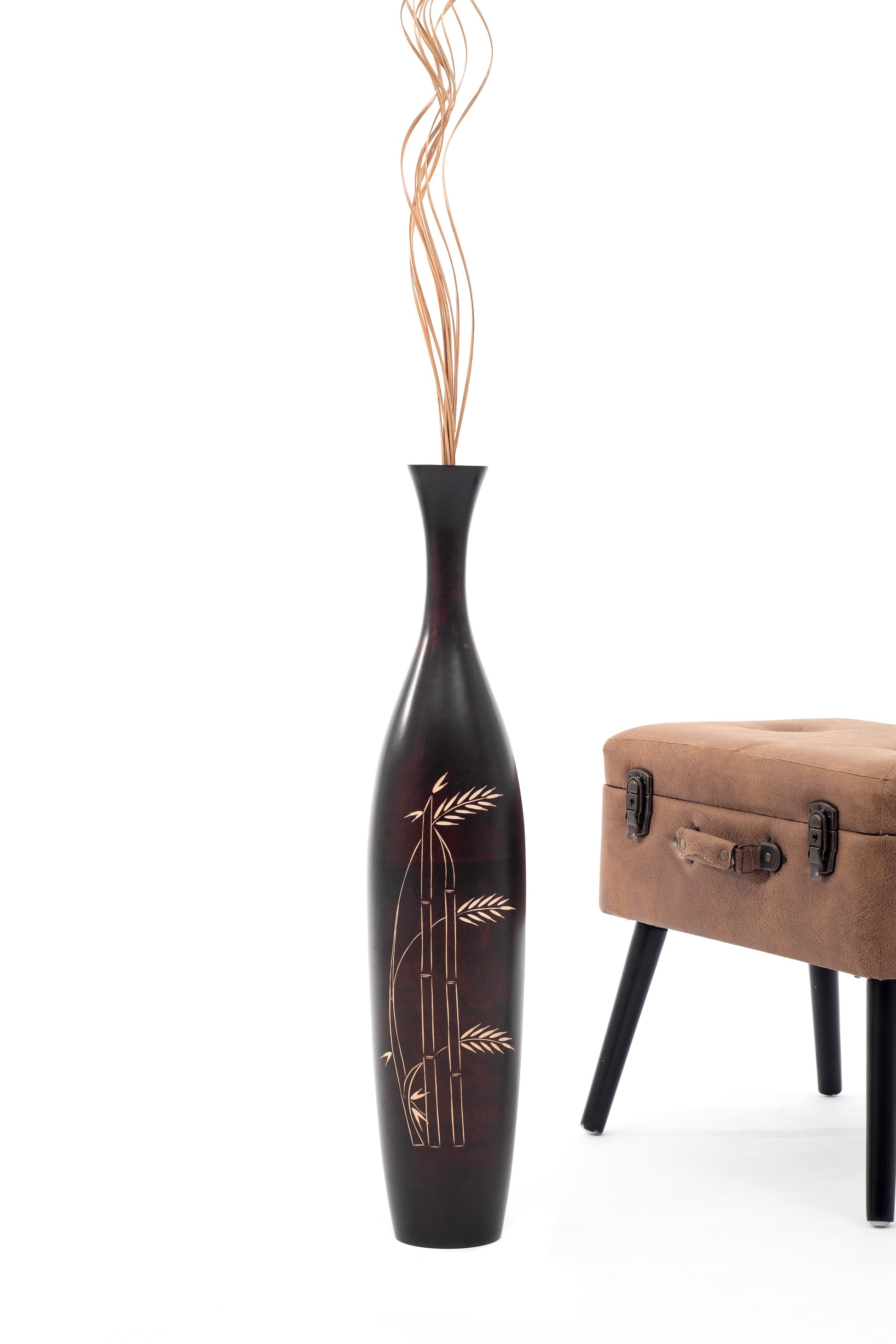 Large Mango Wood Floor Vase – Handcrafted Decorative Highlight from Thailand, brown, 26 inches
