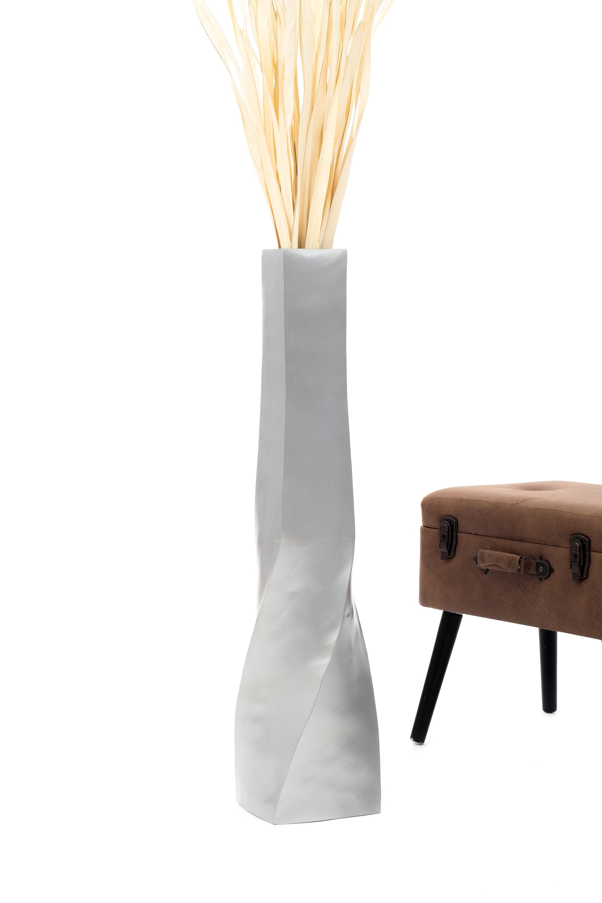 Large Mango Wood Floor Vase – Handcrafted Decorative Highlight from Thailand, silver, 34 inches