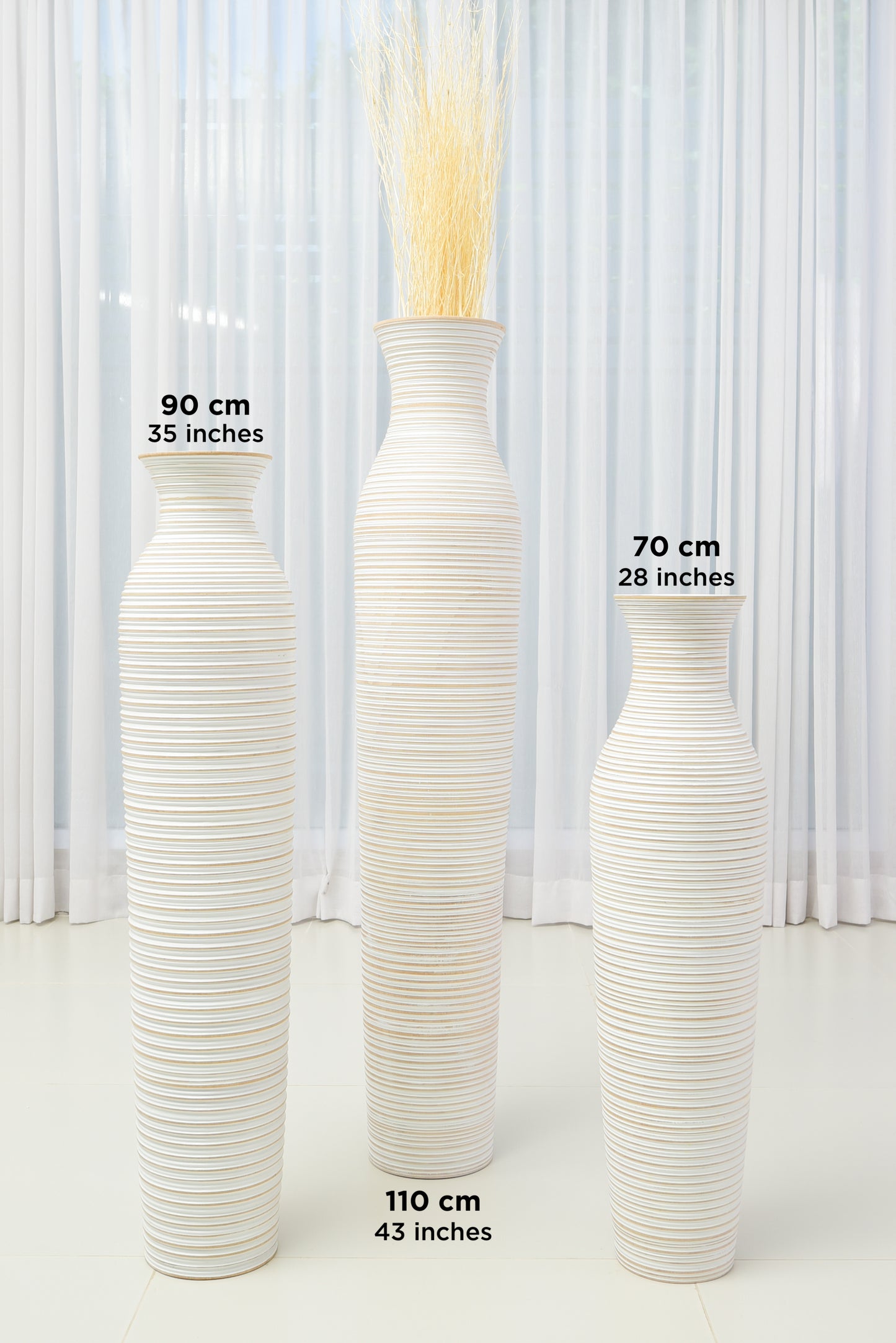 Large Mango Wood Floor Vase – Handcrafted Decorative Highlight from Thailand, white wash, 26 inches