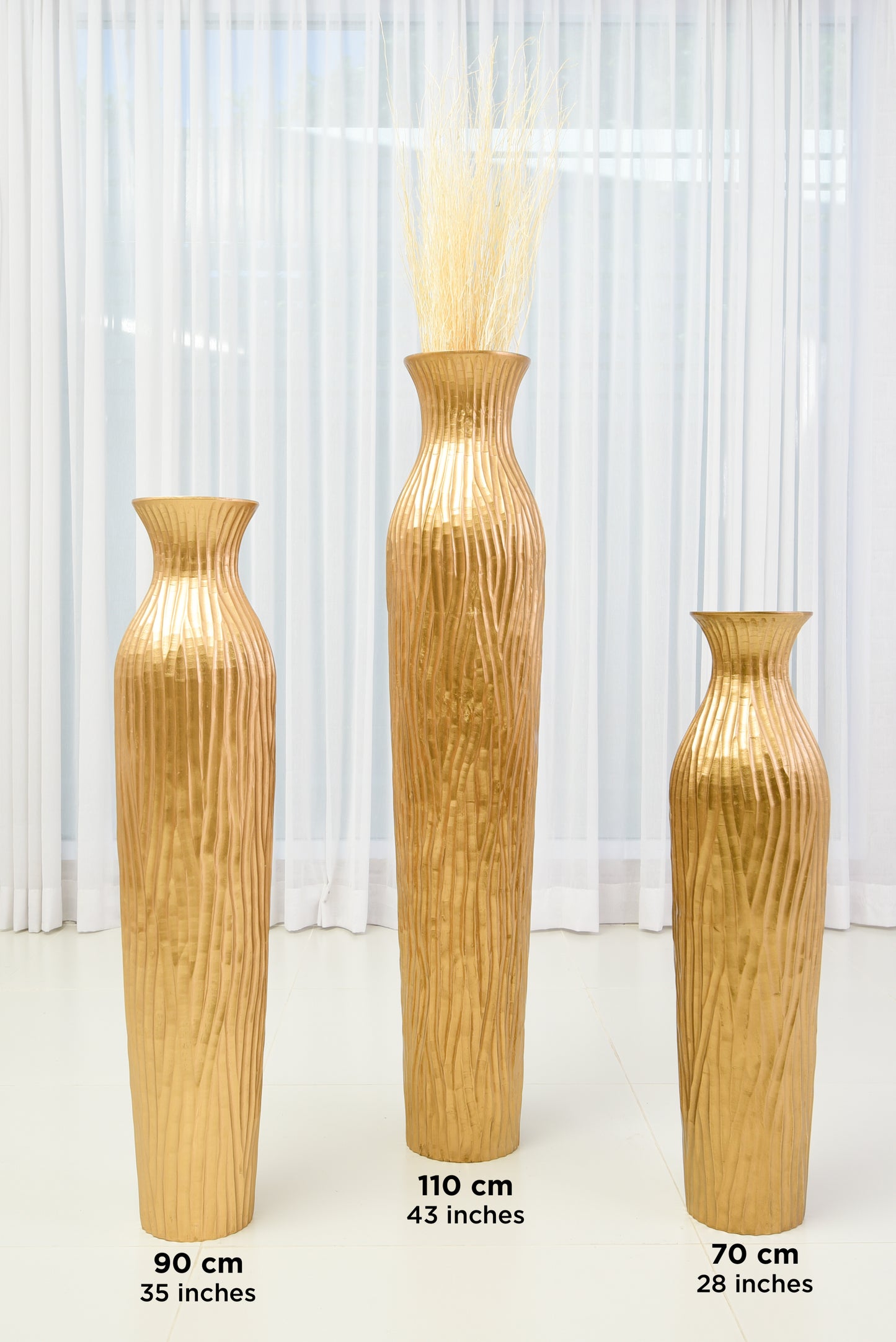 Large Mango Wood Floor Vase – Handcrafted Decorative Highlight from Thailand, gold, 41 inches