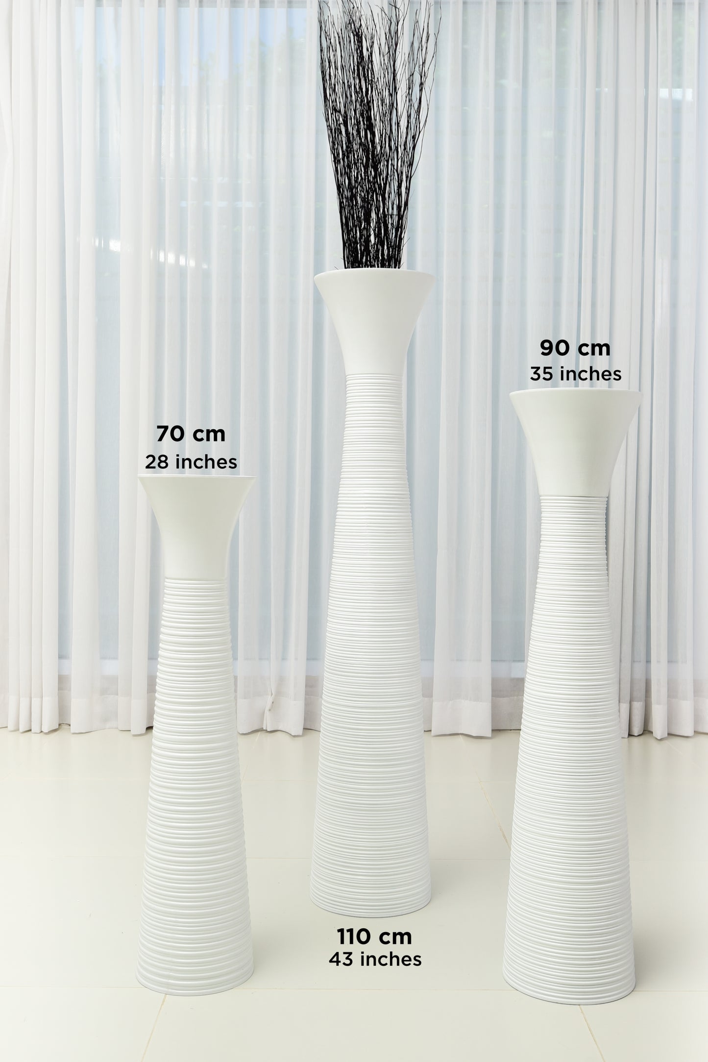 Large Mango Wood Floor Vase – Handcrafted Decorative Highlight from Thailand, white, 41 inches
