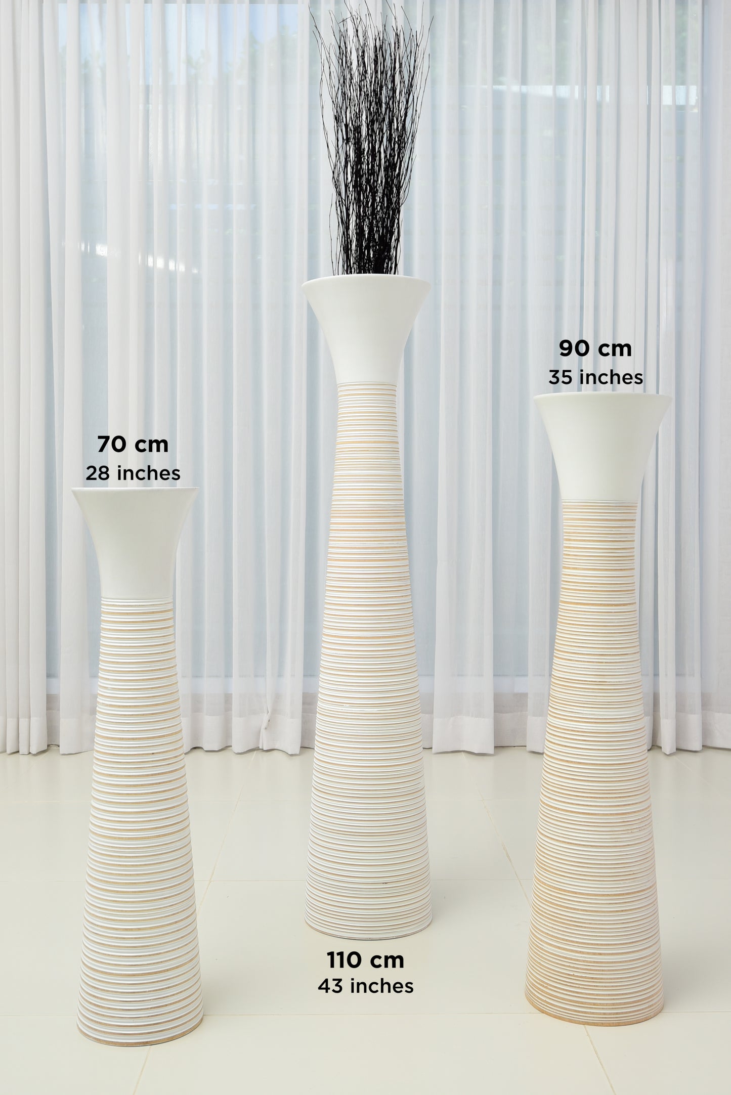Large Mango Wood Floor Vase – Handcrafted Decorative Highlight from Thailand, white wash, 26 inches