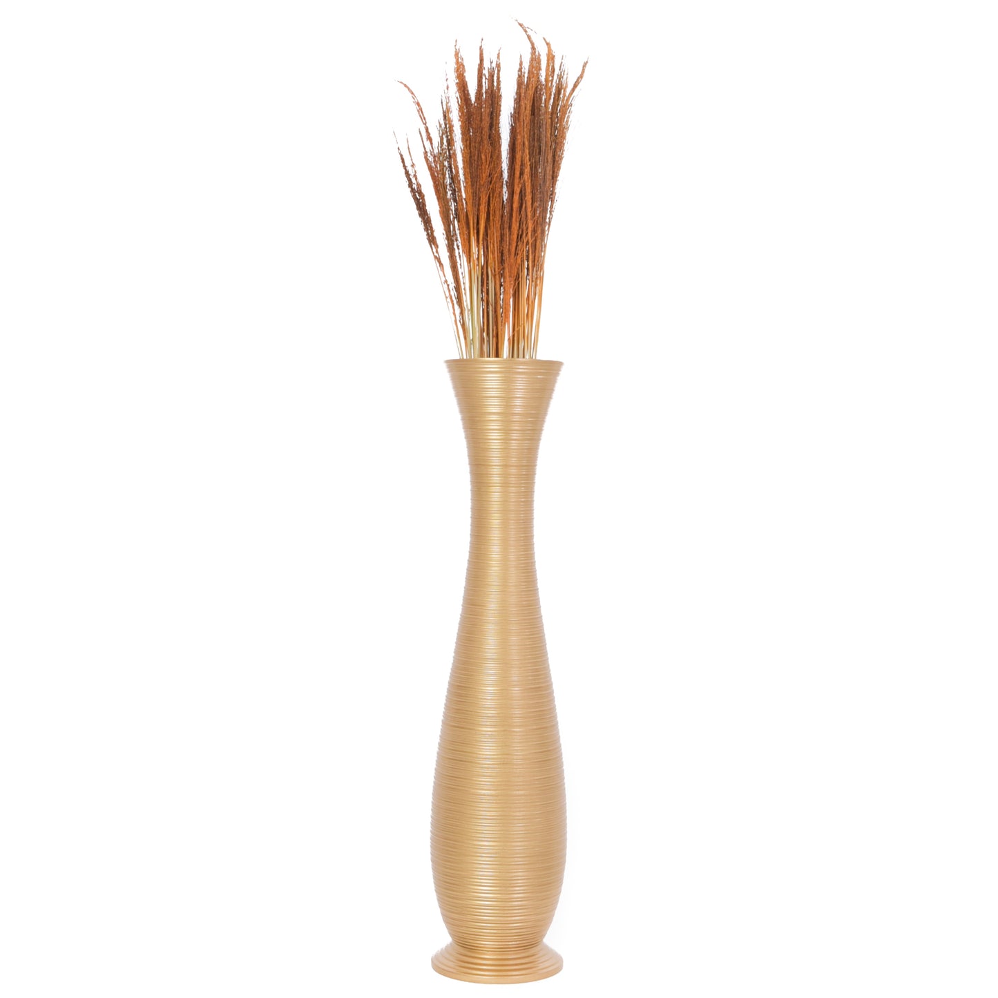 Large Mango Wood Floor Vase – Handcrafted Decorative Highlight from Thailand, gold, 34 inches