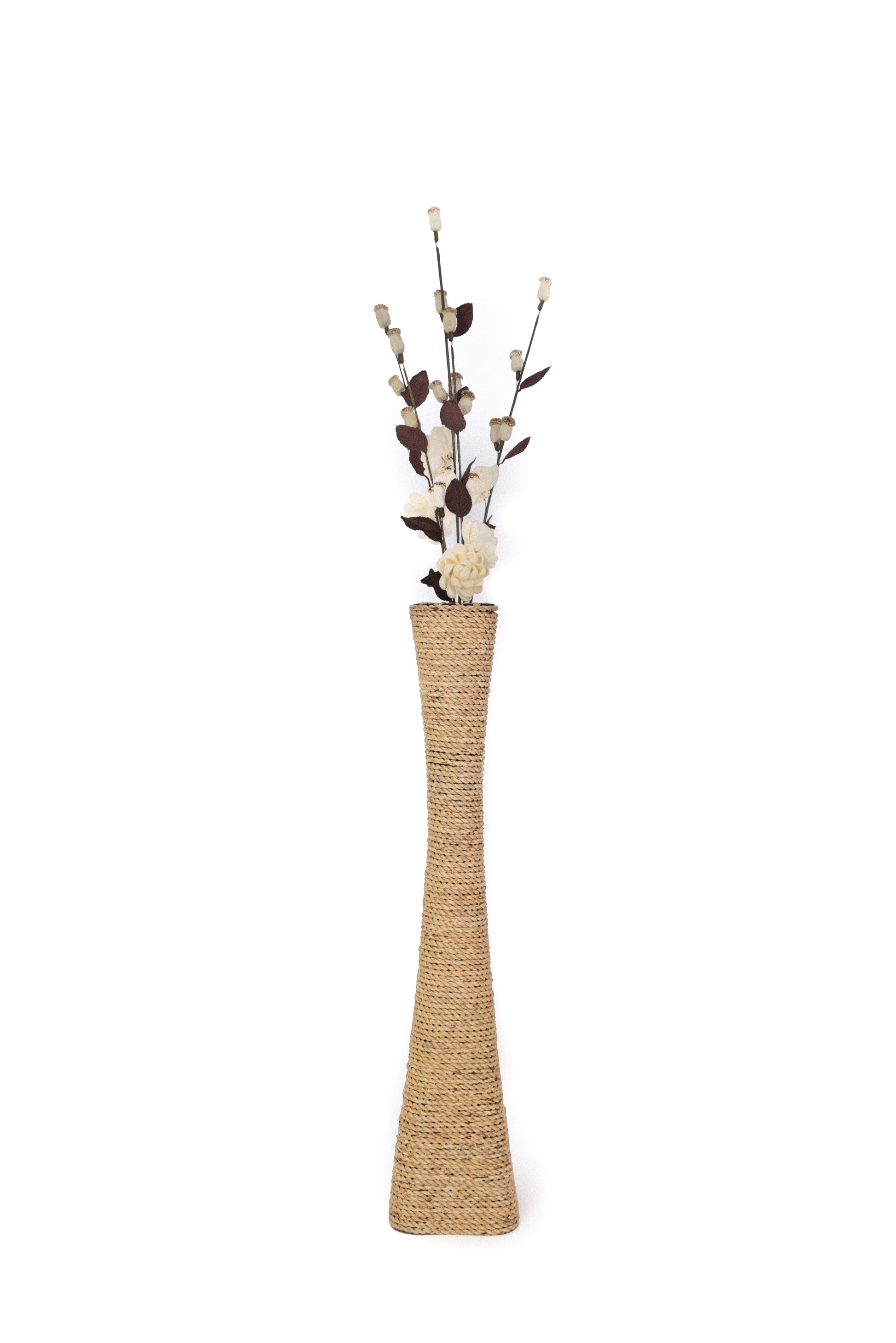 Large & Tall Floor Vase Made of Water Hyacinth and Bamboo – Handwoven Decorative Stand Vase for Dried Flowers & Branches, ecru, 36 inches - Model 1