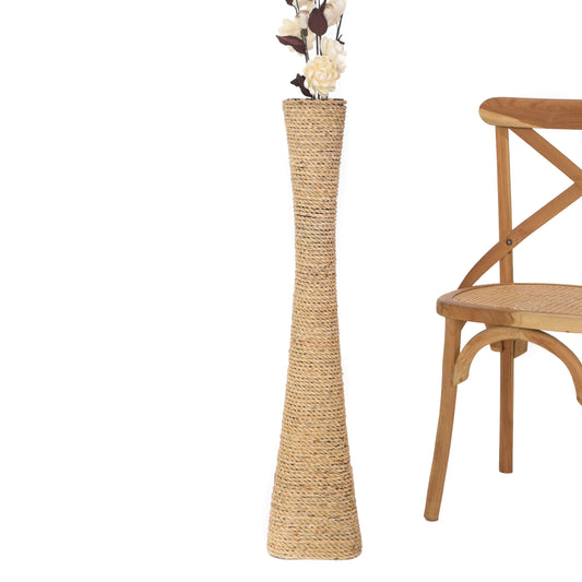 Large & Tall Floor Vase Made of Water Hyacinth and Bamboo – Handwoven Decorative Stand Vase for Dried Flowers & Branches, ecru, 36 inches - Model 1