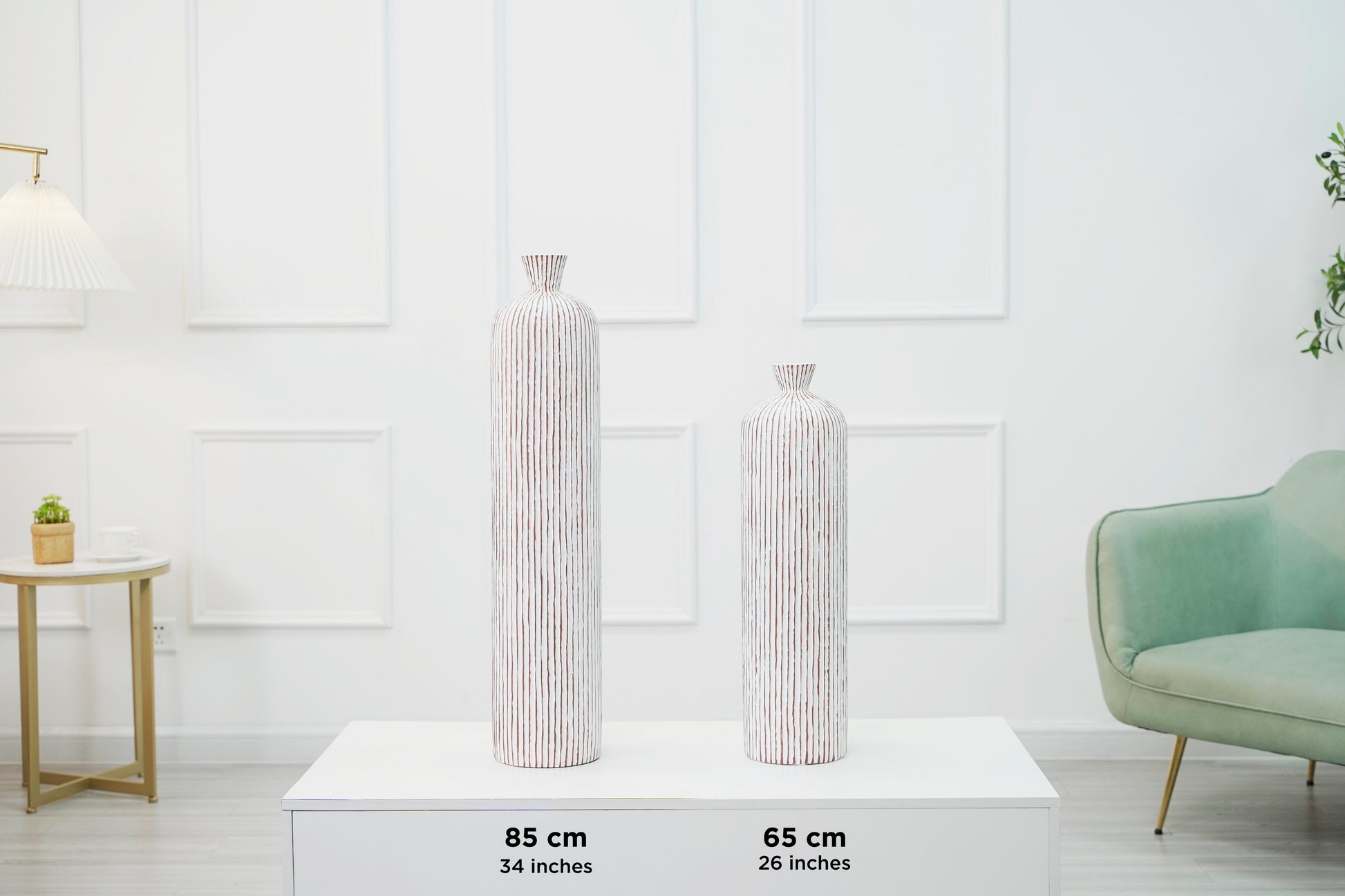 Large Resin Floor Vase – Stylish Waterproof Vase for Fresh & Dried Flowers, white wash, 34 inches