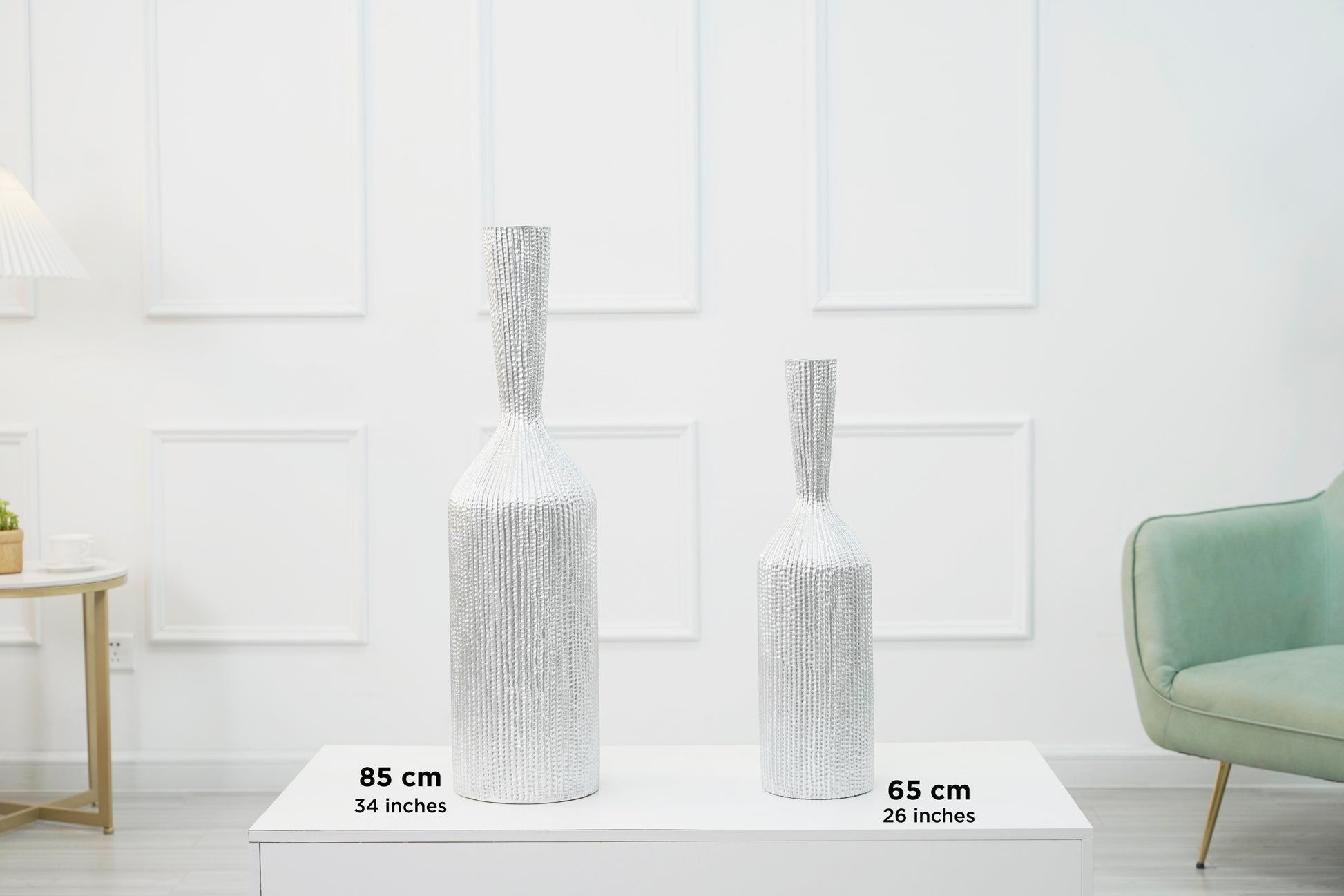 Large Resin Floor Vase – Stylish Waterproof Vase for Fresh & Dried Flowers, silver, 34 inches