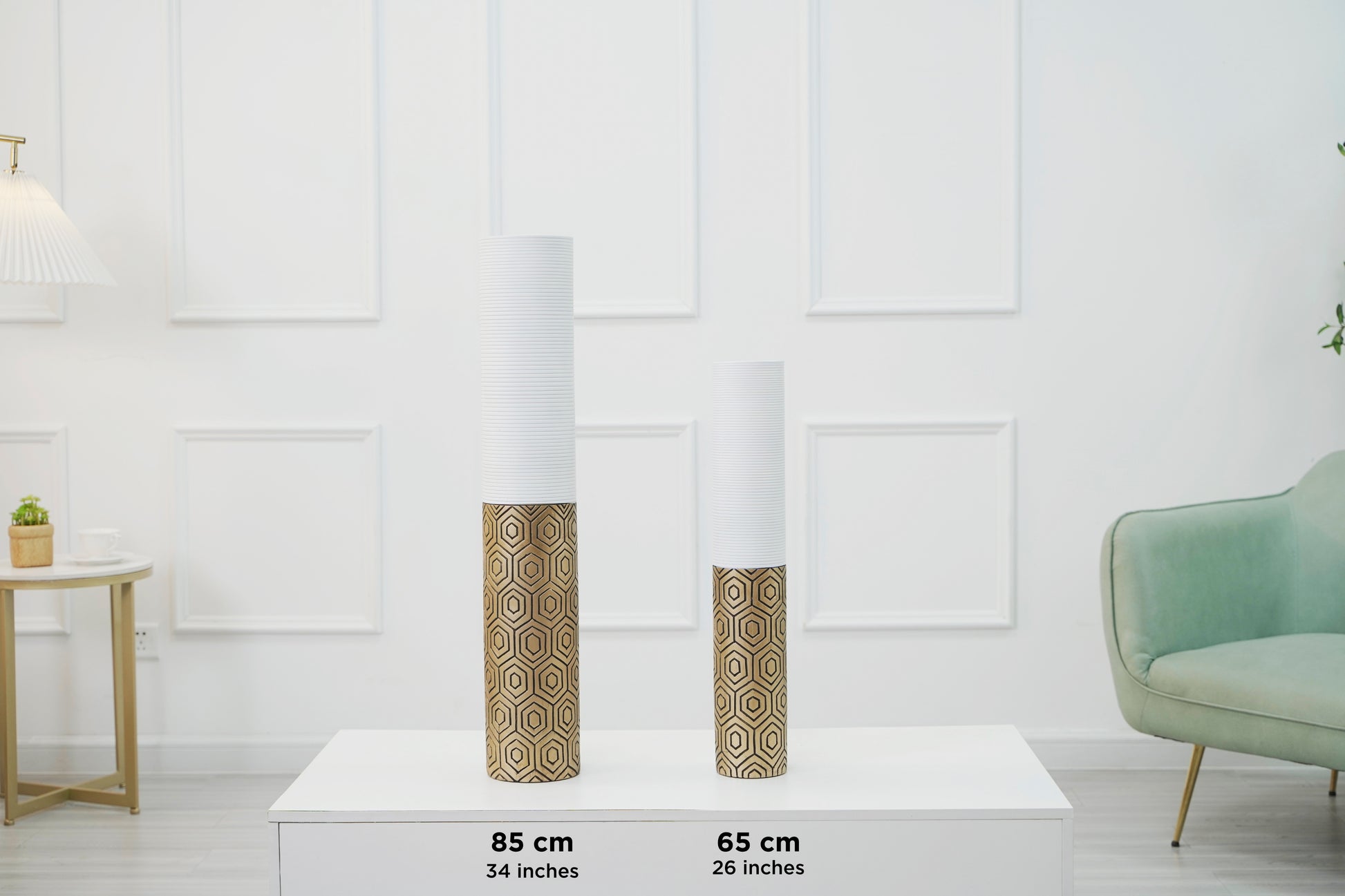 Large Resin Floor Vase – Stylish Waterproof Vase for Fresh & Dried Flowers, gold, black, 34 inches