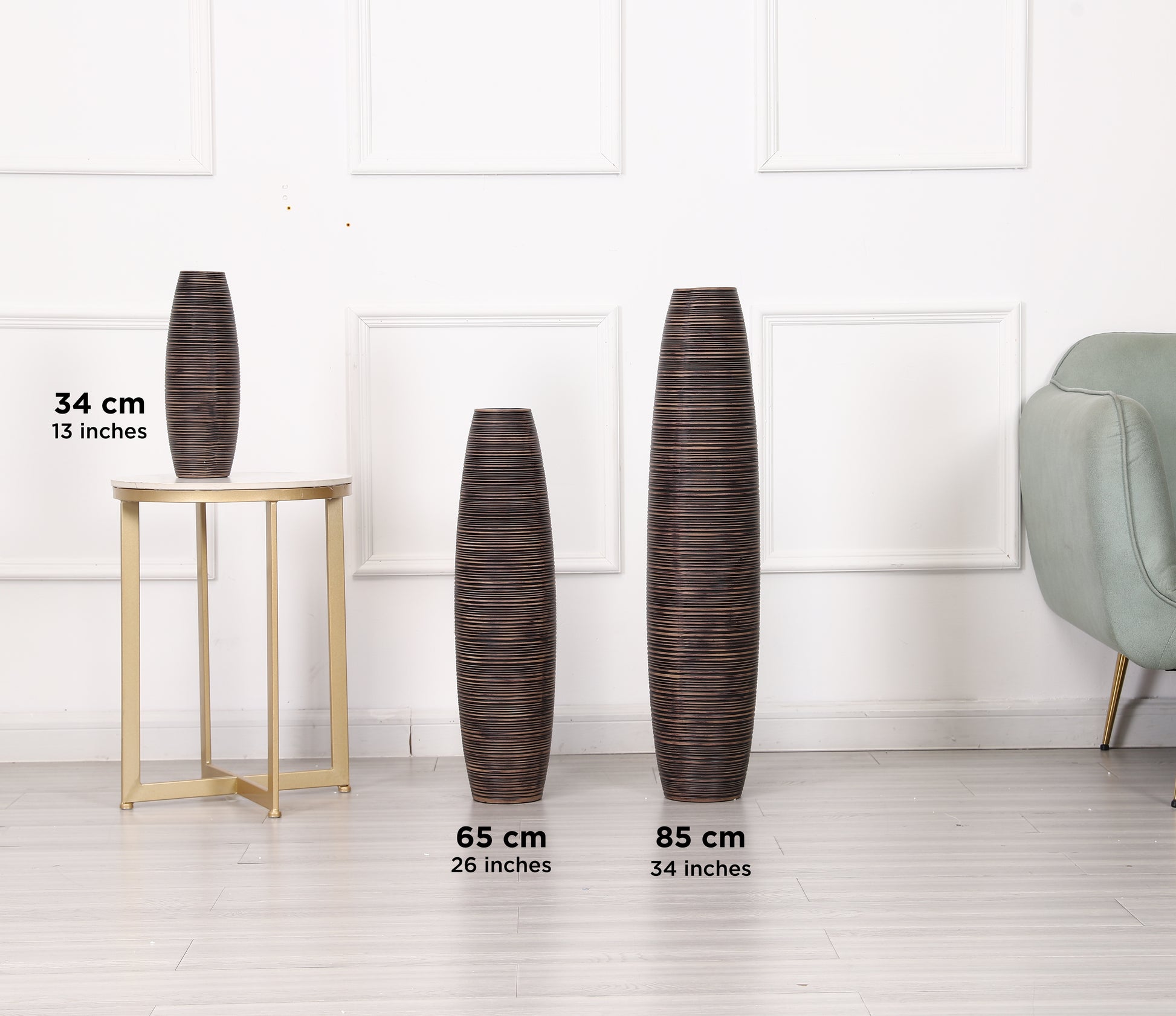 Large Resin Floor Vase – Stylish Waterproof Vase for Fresh & Dried Flowers, brown, 34 inches