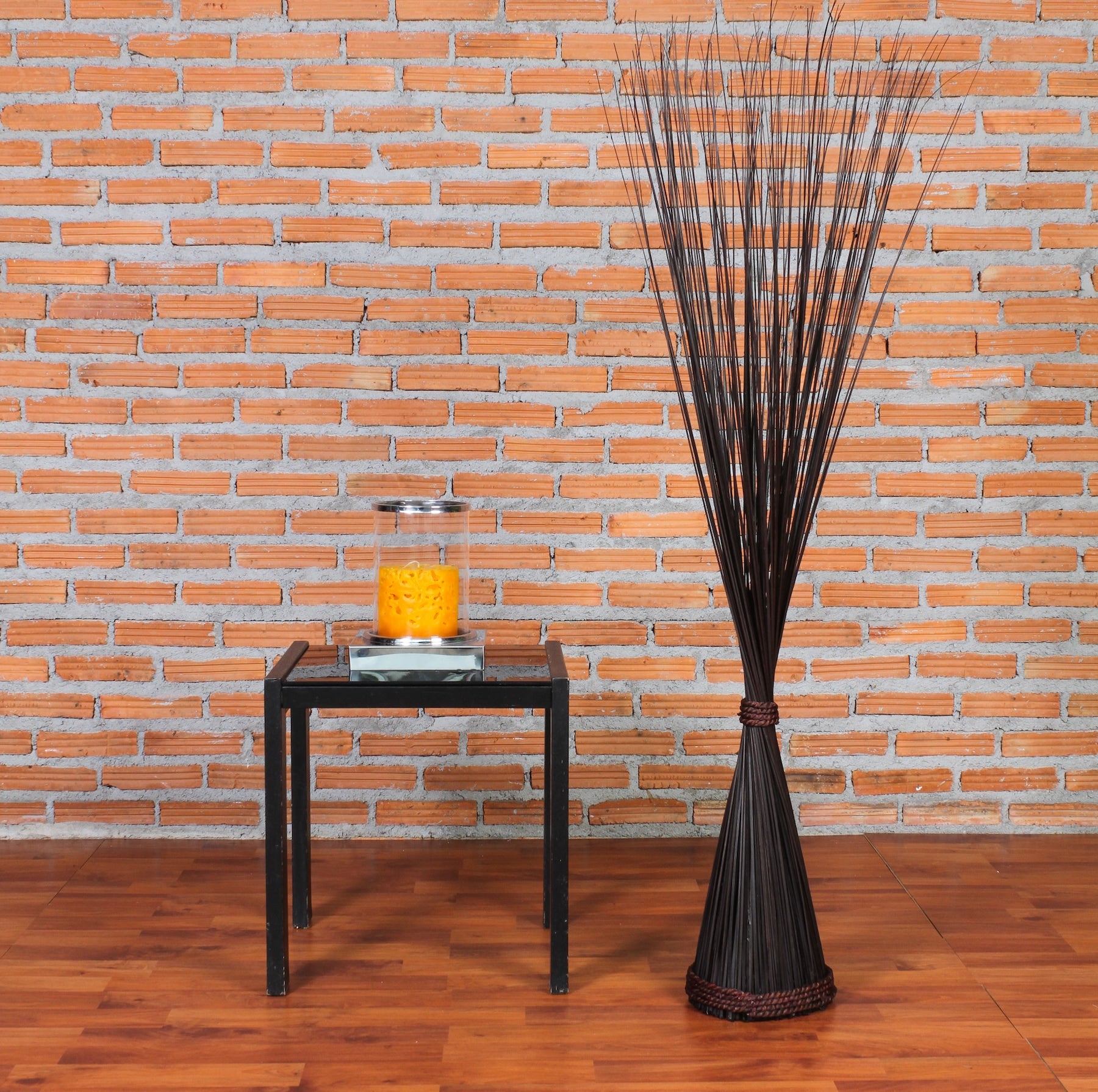Freestanding Dried Grass Bundle – Natural Floor Decoration with Raffia Band, black brown, Dried Grass - 120 cm