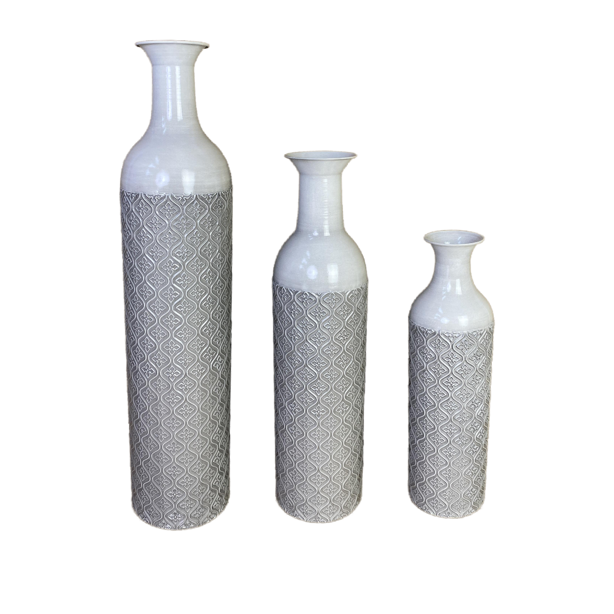 3-Piece Metal Floor Vase Set – Tall & Large Handmade Decorative Vases, white, grey