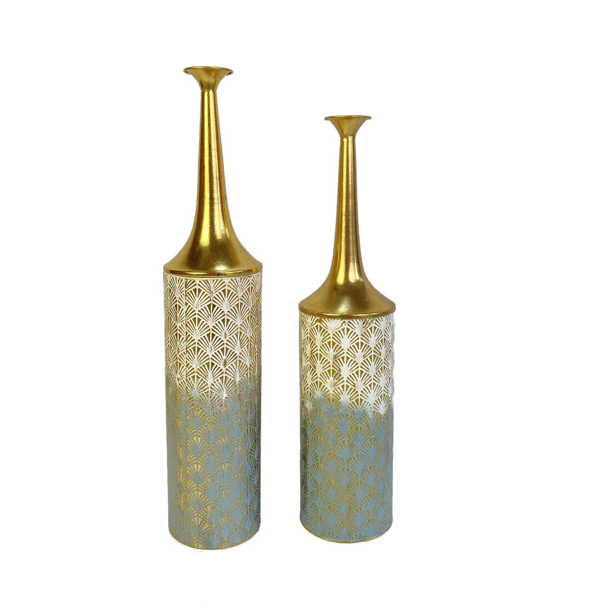 Metal Floor Vase Set of 2 – Tall & Large Handmade Standing Vases, 26/23 inches, gold, white