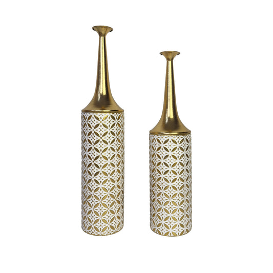 Metal Floor Vase Set of 2 – Tall & Large Handmade Standing Vases, 26/23 inches, gold