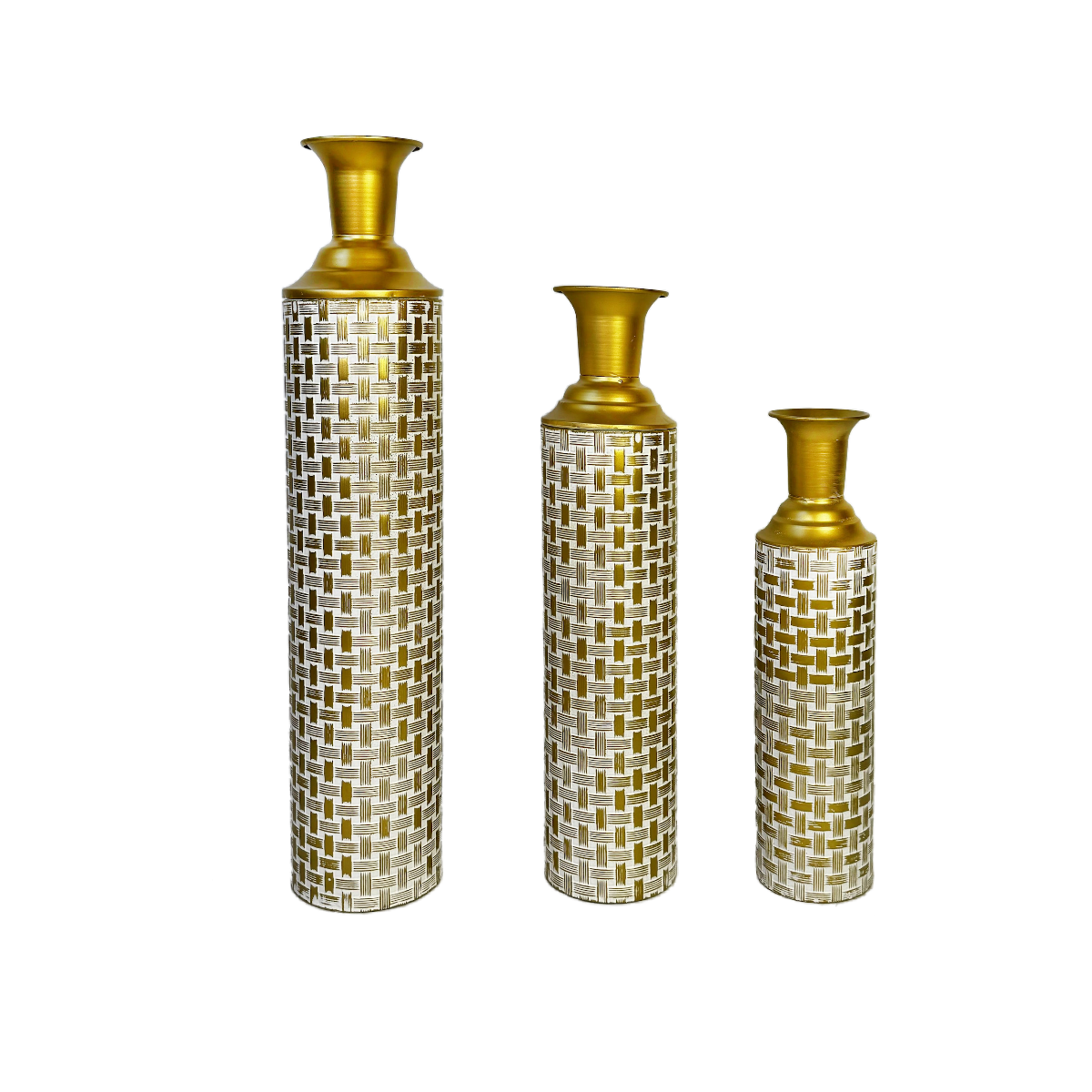 3-Piece Metal Floor Vase Set – Tall & Large Handmade Decorative Vases, gold, white