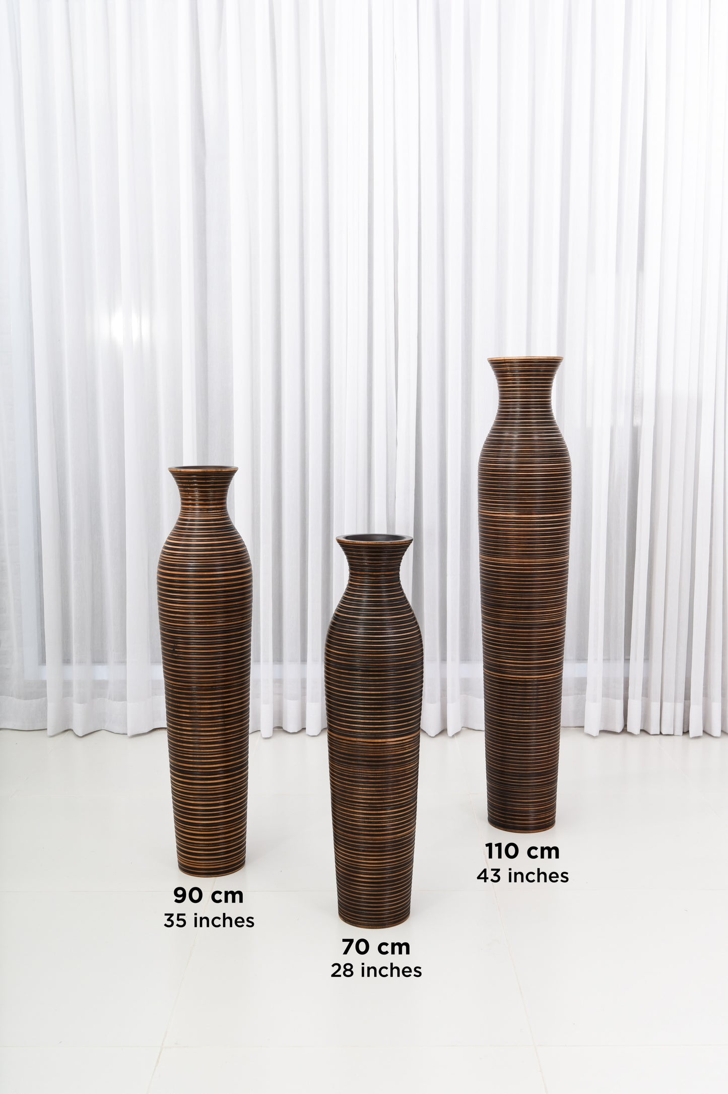 Large Mango Wood Floor Vase – Handcrafted Decorative Highlight from Thailand, brown, 26 inches