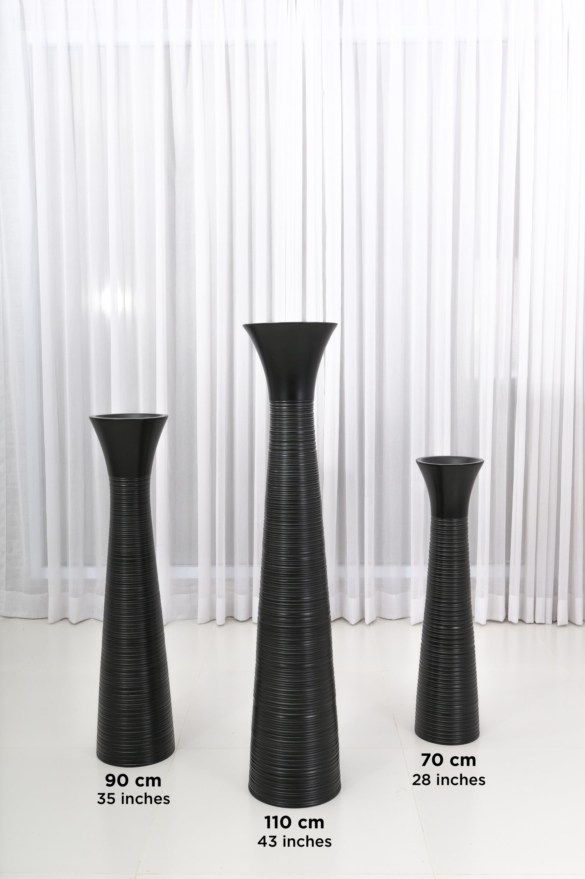 Large Mango Wood Floor Vase – Handcrafted Decorative Highlight from Thailand, black, 34 inches