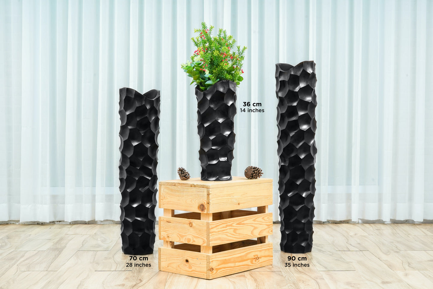 Large Mango Wood Floor Vase – Handcrafted Decorative Highlight from Thailand, black, 26 inches