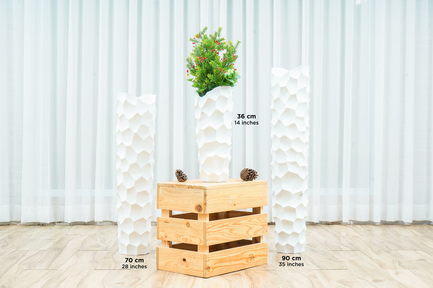 Large Mango Wood Floor Vase – Handcrafted Decorative Highlight from Thailand, white, 26 inches