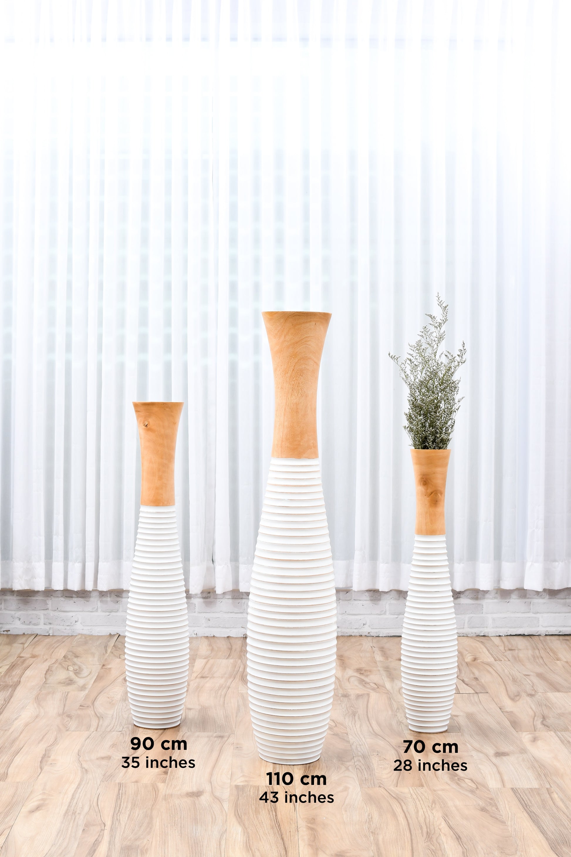 Large Mango Wood Floor Vase – Handcrafted Decorative Highlight from Thailand, white, ecru, 41 inches