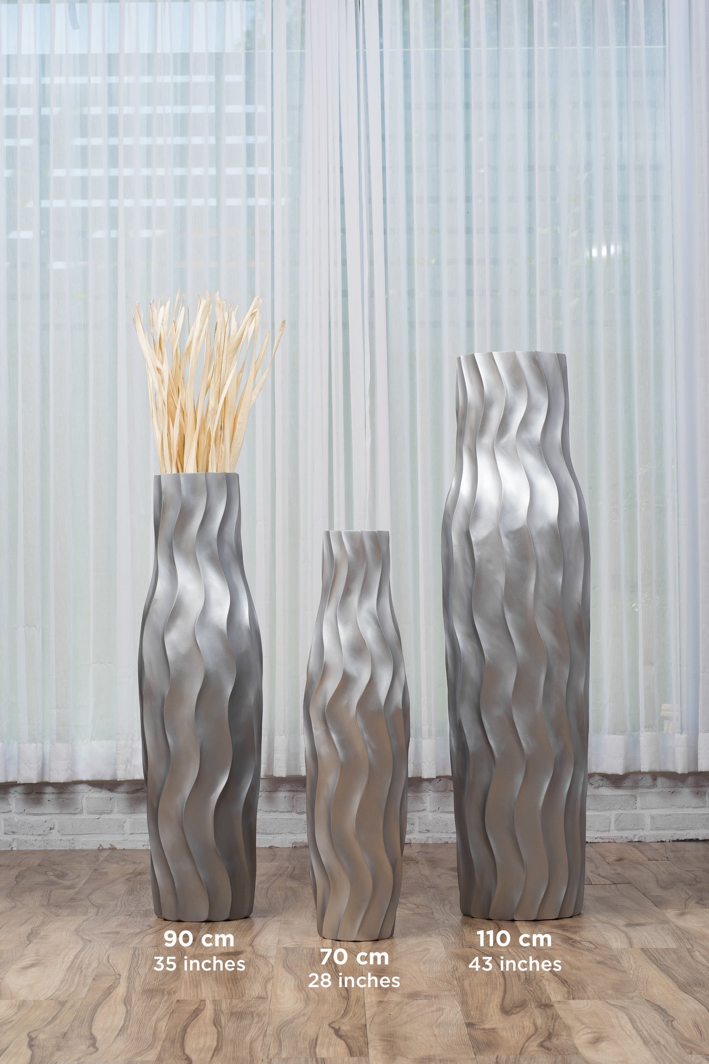 Compact Resin Vase – Stylish Waterproof Decorative Vase for Floor, Table or Shelf, silver, 26 inches