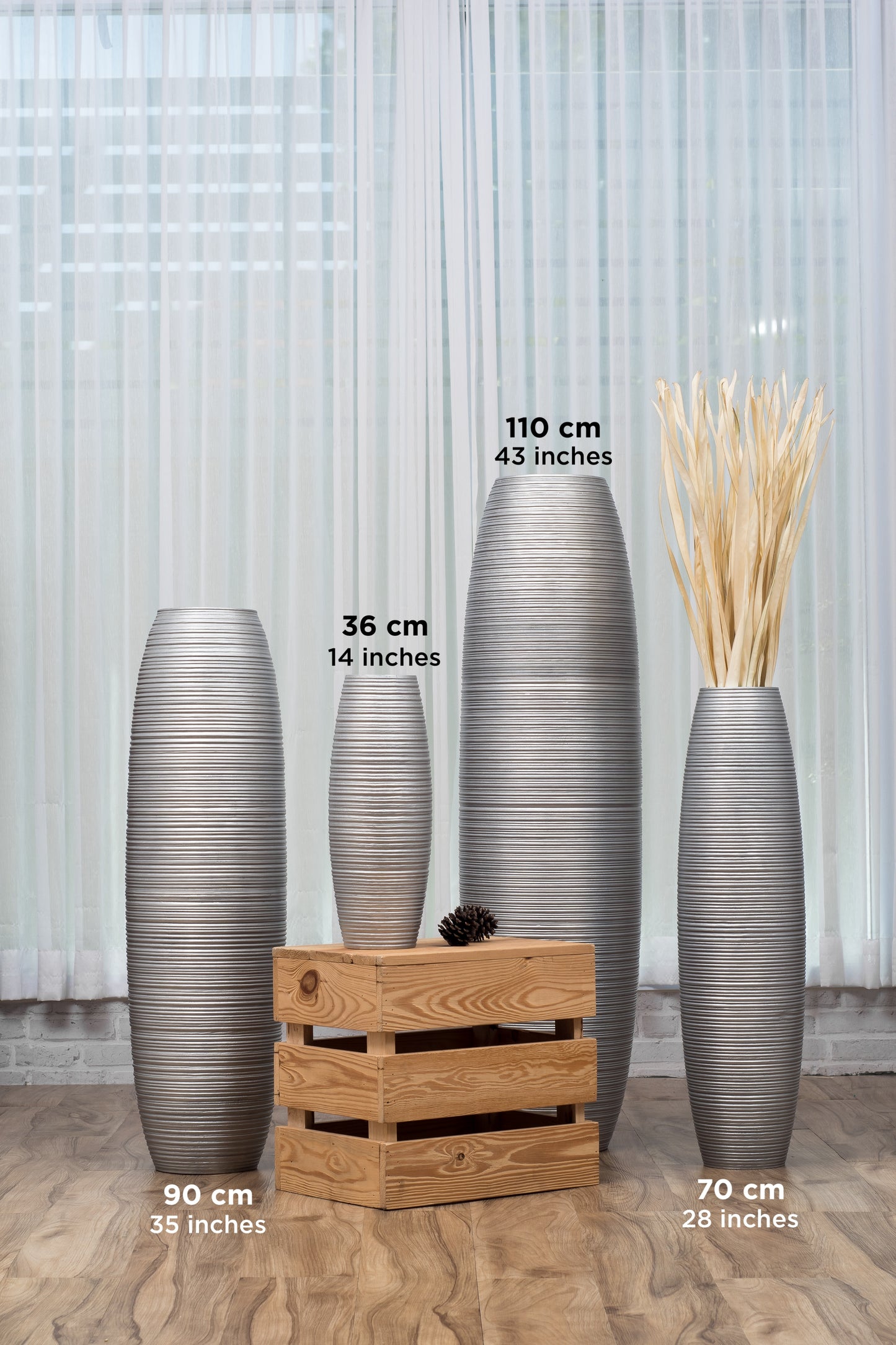 Large Mango Wood Floor Vase – Handcrafted Decorative Highlight from Thailand, silver, 41 inches