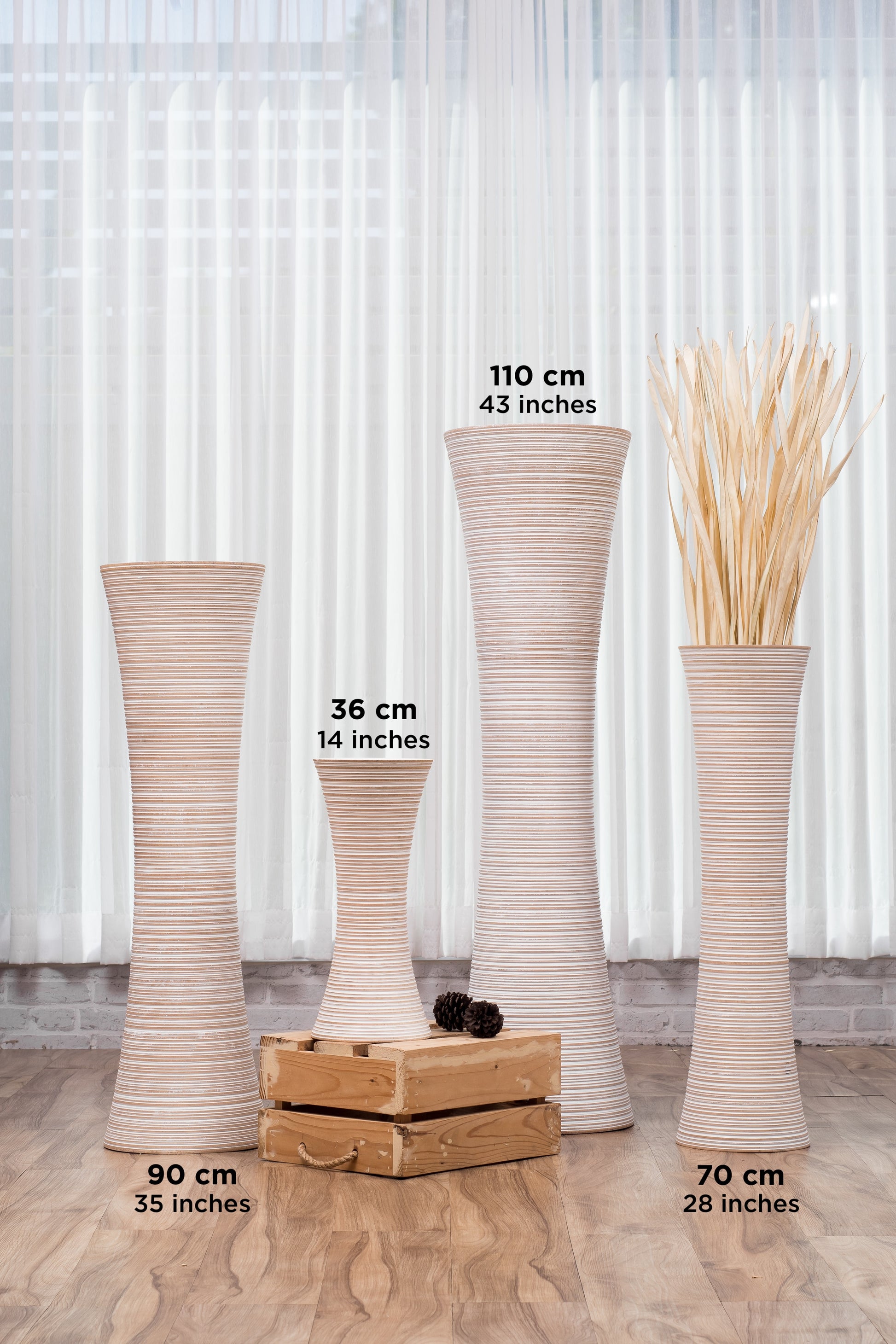 Compact Resin Vase – Stylish Waterproof Decorative Vase for Floor, Table or Shelf, white wash, 14 inches
