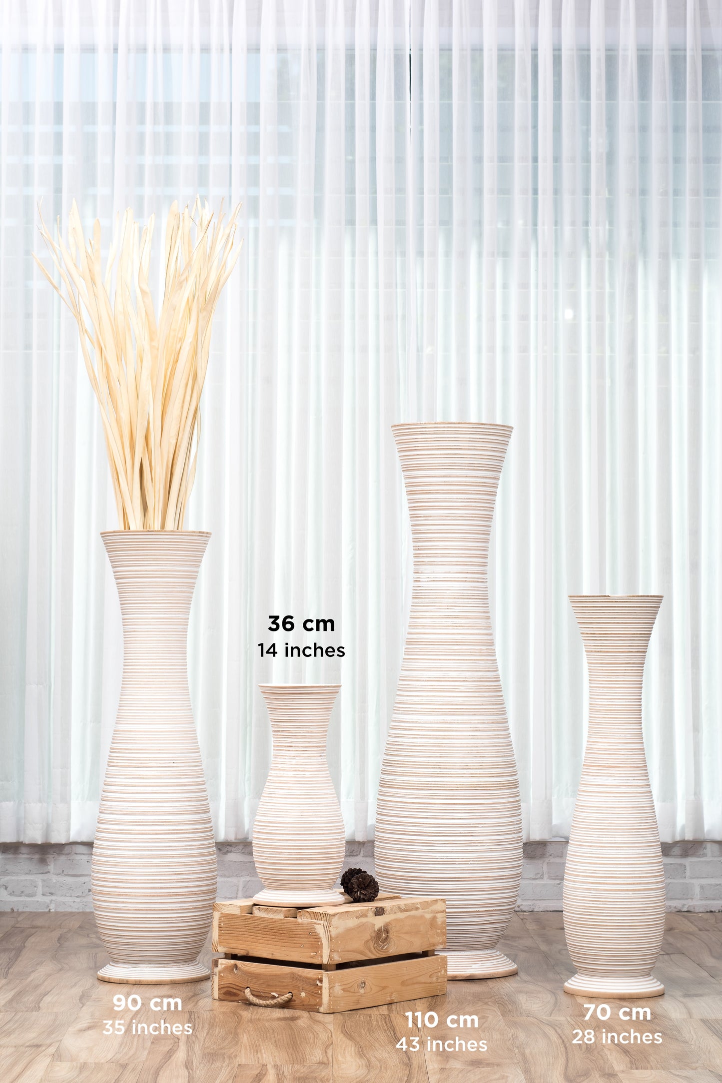 Large Mango Wood Floor Vase – Handcrafted Decorative Highlight from Thailand, white wash, 26 inches