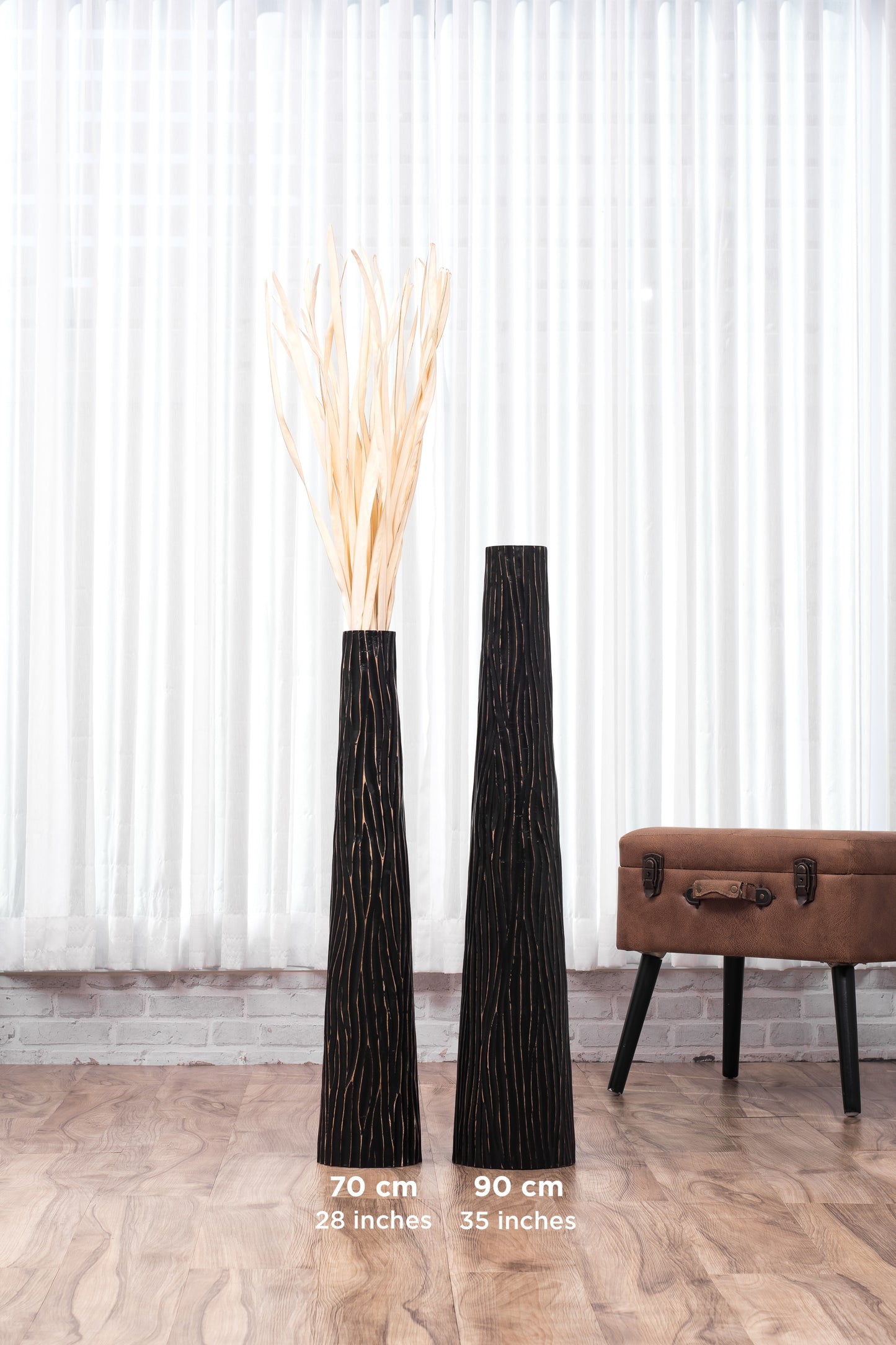 Large Mango Wood Floor Vase – Handcrafted Decorative Highlight from Thailand, black, 34 inches