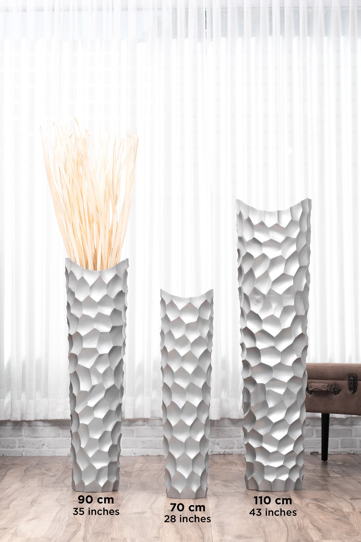 Large Mango Wood Floor Vase – Handcrafted Decorative Highlight from Thailand, silver, 41 inches